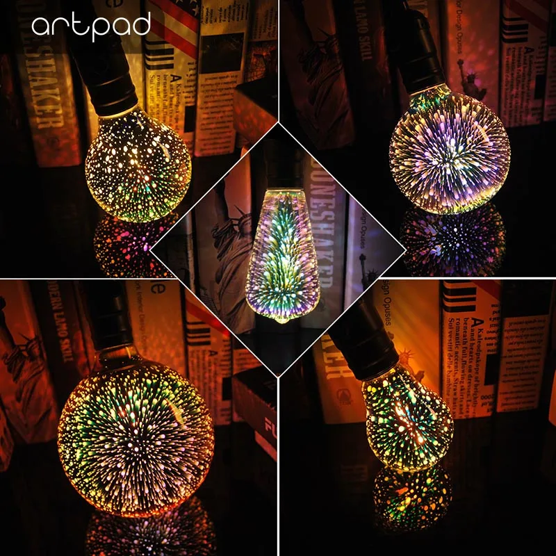 Artpad E27 Edison светодиодных ламп Шарков для лампы 3D стилизованные под языки пламени