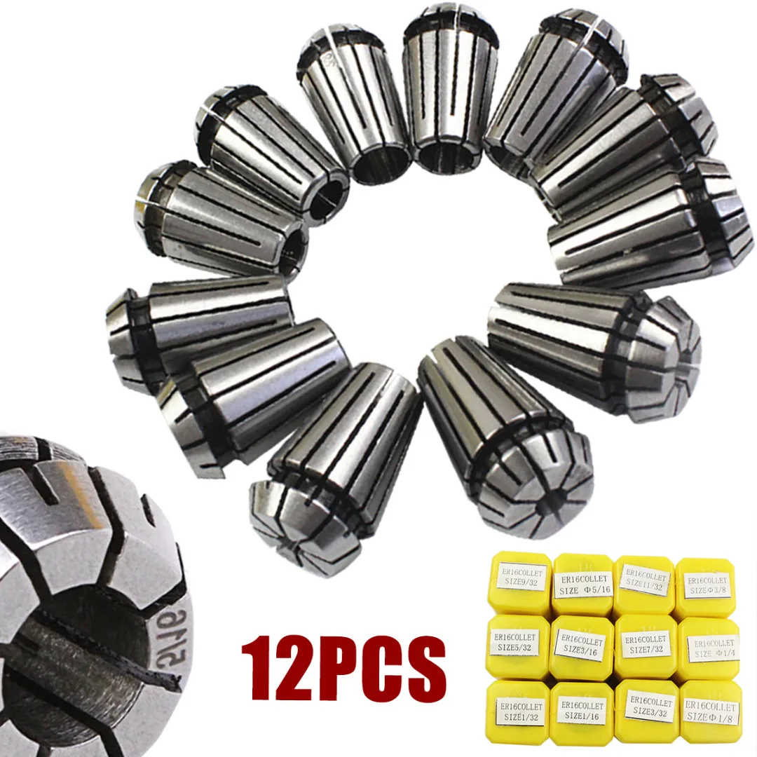 

12pcs ER16 Spring Collet Chuck Set 1065 Carbon Steel Collets for Workholding Engraving Machine CNC Milling Lathe Tool