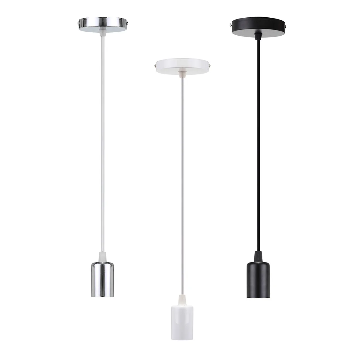 

Screw Ceiling Pendant Lamp Holder E27 1m 220V Socket Base Light Hanging Fitting Decor Black/White/Silver for Hotel Living room