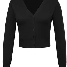 Осенний тонкий Однотонный свитер для женщин, с рукавом в девять точек, v-образный вырез, пуговицы, Декор, Обрезанные Хлопковые женские топы, трикотаж, вязаное пальто, кардиган