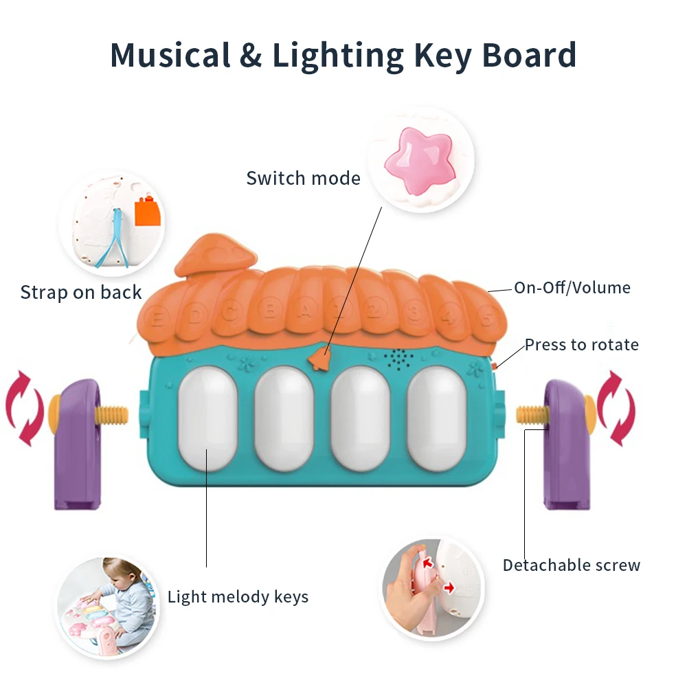 Детский спортивный коврик для пианино с мелодиями, погремушка, музыкальная игрушка, плюшевые игрушки, наполнение зеркалом, хлопковый коврик для животика