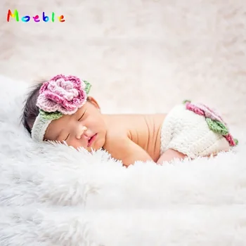 

White Flowers Crochet Baby Girls Headband Floral Costume for Newborn Photo Props Infant Knitted Clothing Photography Accessories