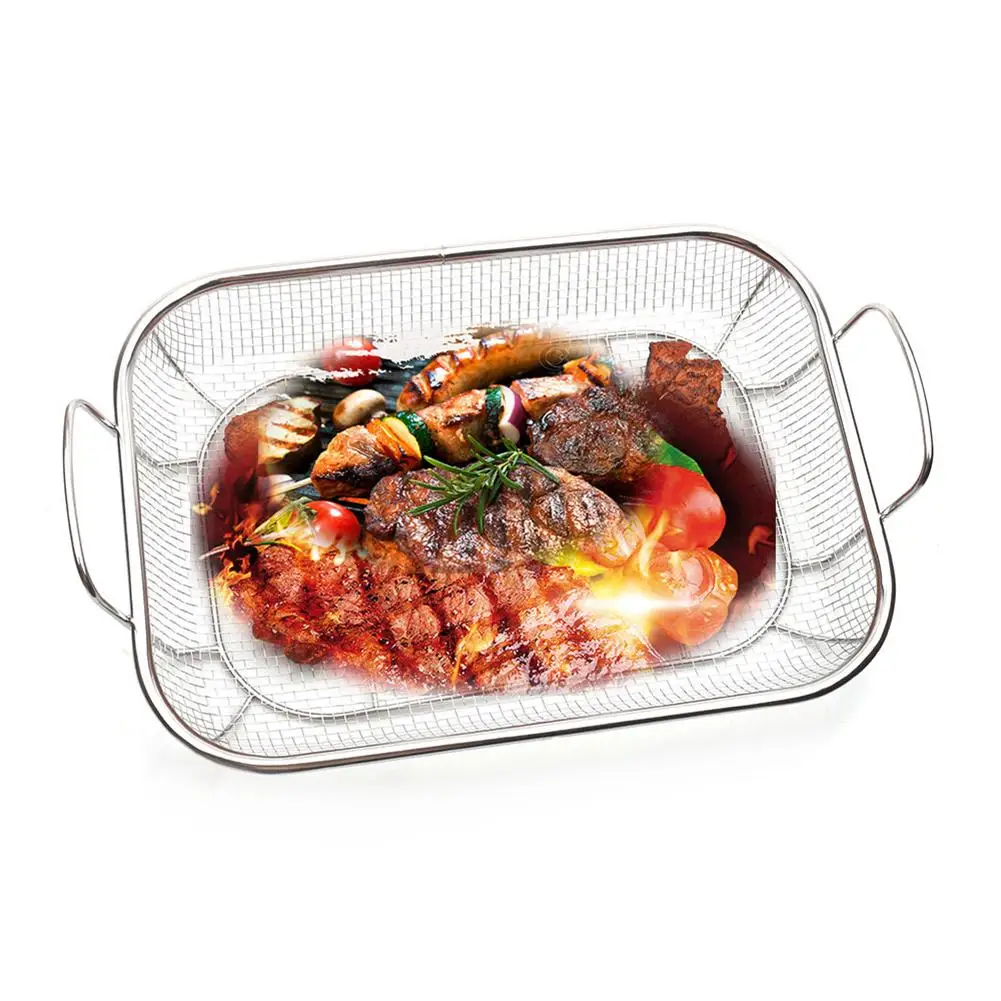 

Stainless Steel Storage Basket, Breathable Drain Mesh Outdoor Camping Barbecue Basket Durable Household Kitchen Fruit Accessorie