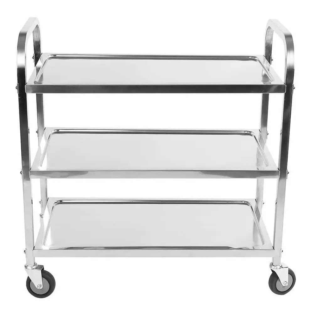 

Large 3 Tier Stainless Steel Catering Trolley Cart Serving Clearing with Brake Tools