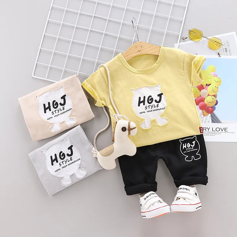 

2019 Summer Children's Casual Clothing Suits Baby Boys Girls Cartoon letter T Shirt Shorts 2Pcs/Set Infant Leisure sport Clothes