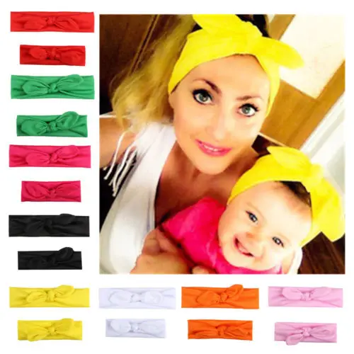 

2019 Cute 2Pcs Mama Baby Girl Elastic Bow Knotted Turban Hair Band Headband Headwear Cotton Mother And Daughter Fashion New Sale