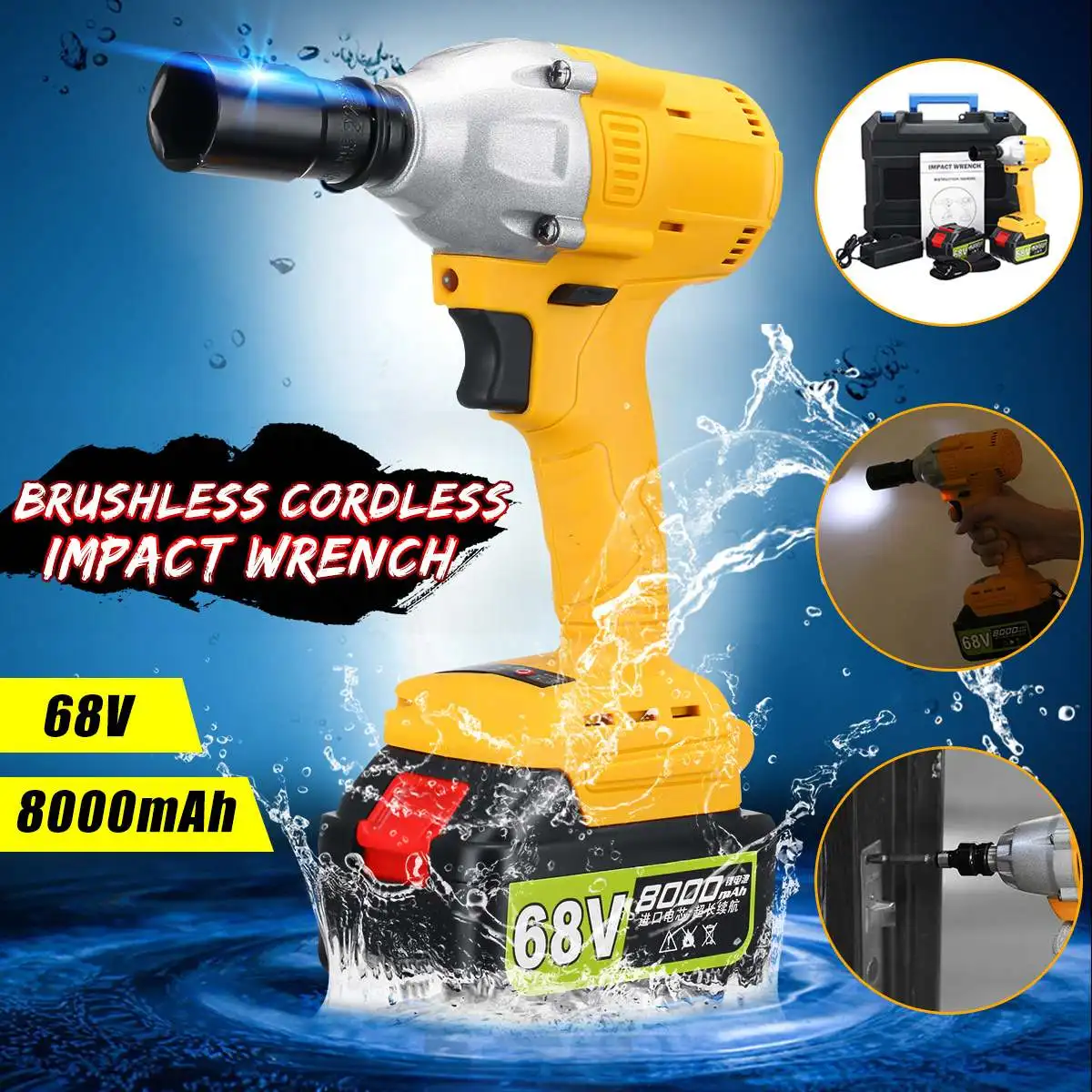 

Brushless/ Cordless Electric Wrench Impact Socket Wrench 68V 8000mAh Li Battery Hand Drill Installation Power Tools