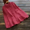 On Sale Ruffles Blouse Women Spring Cotton Linen ZANZEA Vintage Shirt Blusas Long-Sleeve Work 32953654591