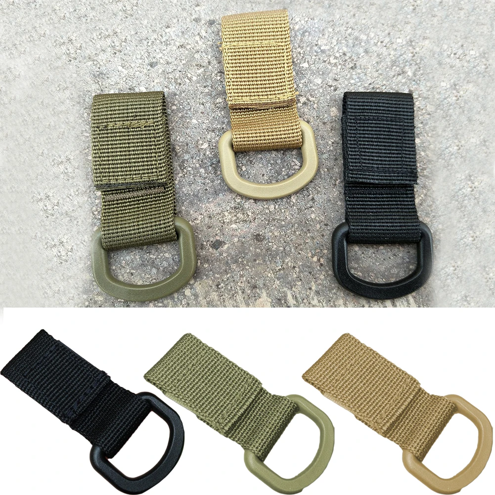 

HMOCNV Nylon Molle Key Hook Strap Webbing Buckle Hanging Belt D-Ring Carabiner Clip Quickdraw Keychain(black)