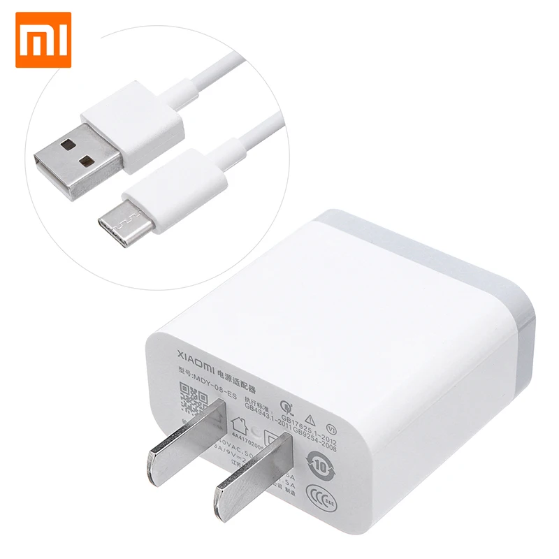 

Original XIAOMI 5V 2A EU Plug QC 3.0 Wall quick Charging Adapter with Type C fast Charger Cable for Xiaomi 8 MIX3 Redmi note 7