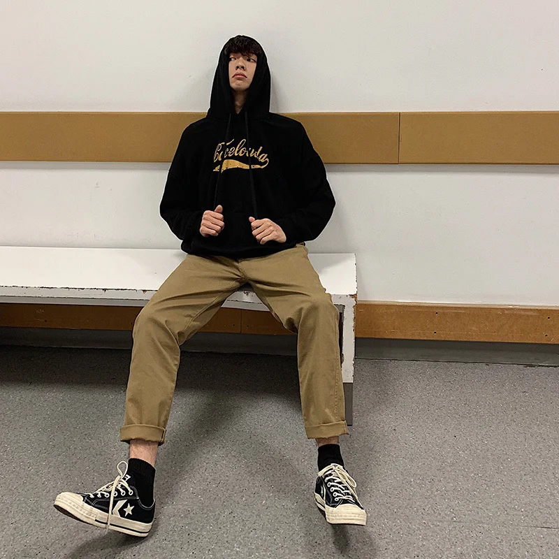 Men's Casual Pants 2019 Spring New Youth Popular Personality Retro Loose Straight Tooling Trousers Youth Casual Men's Clothing 