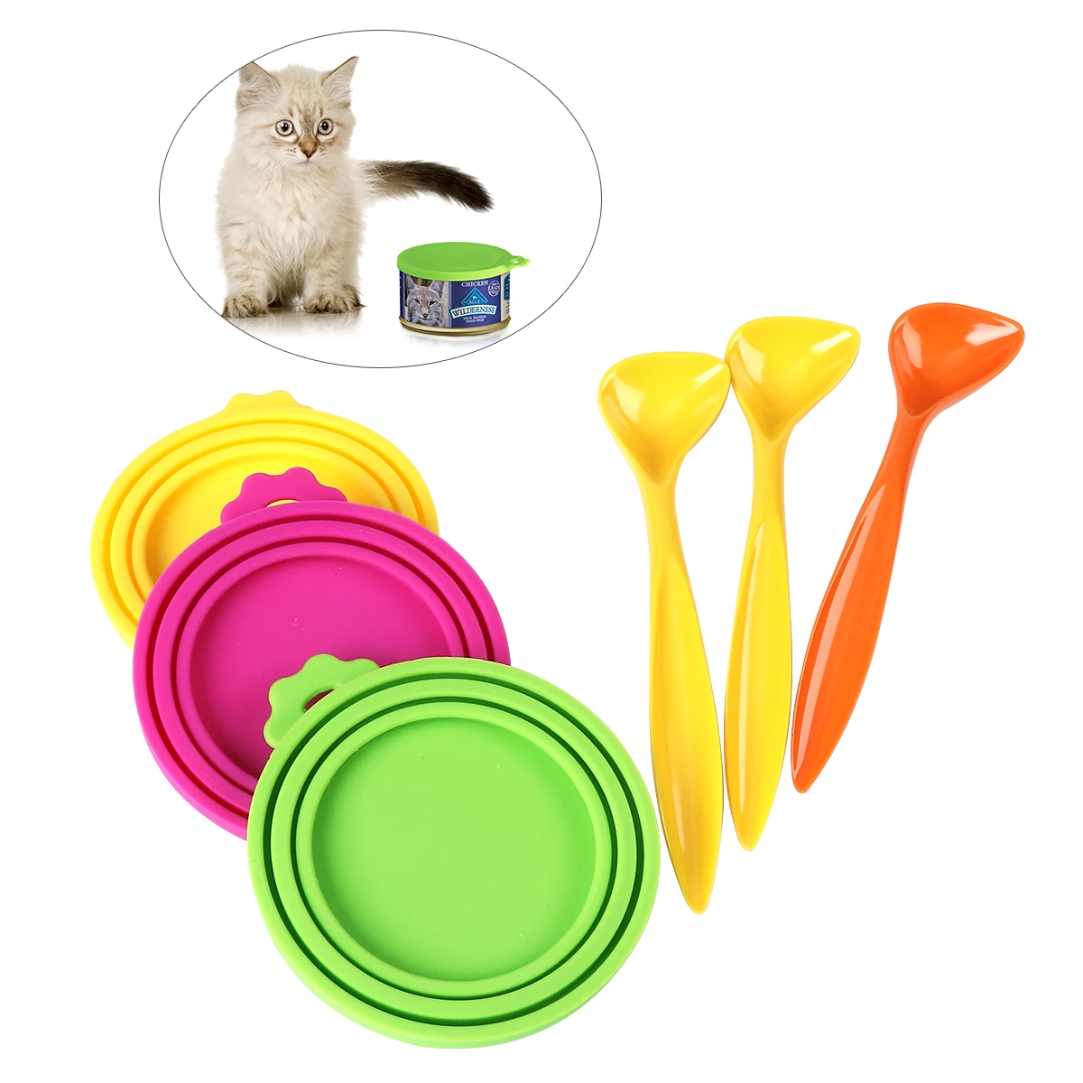 UEETEK 3pcs Silicone Pet Food Can Covers And Can Food Scoop Dog Cat