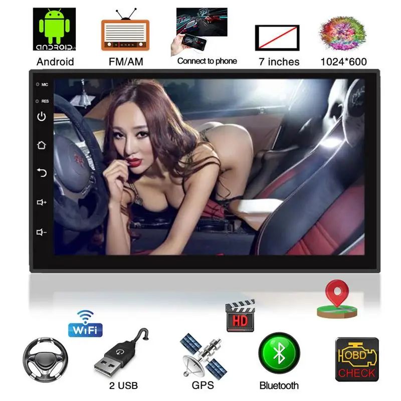 Perfect Android 8.1 DC 12V 10.1inch Touch Screen 16G Quad Core 2 Din Car Stereo Radio GPS Built-in WiFi All In One MP5 Player Radio 2