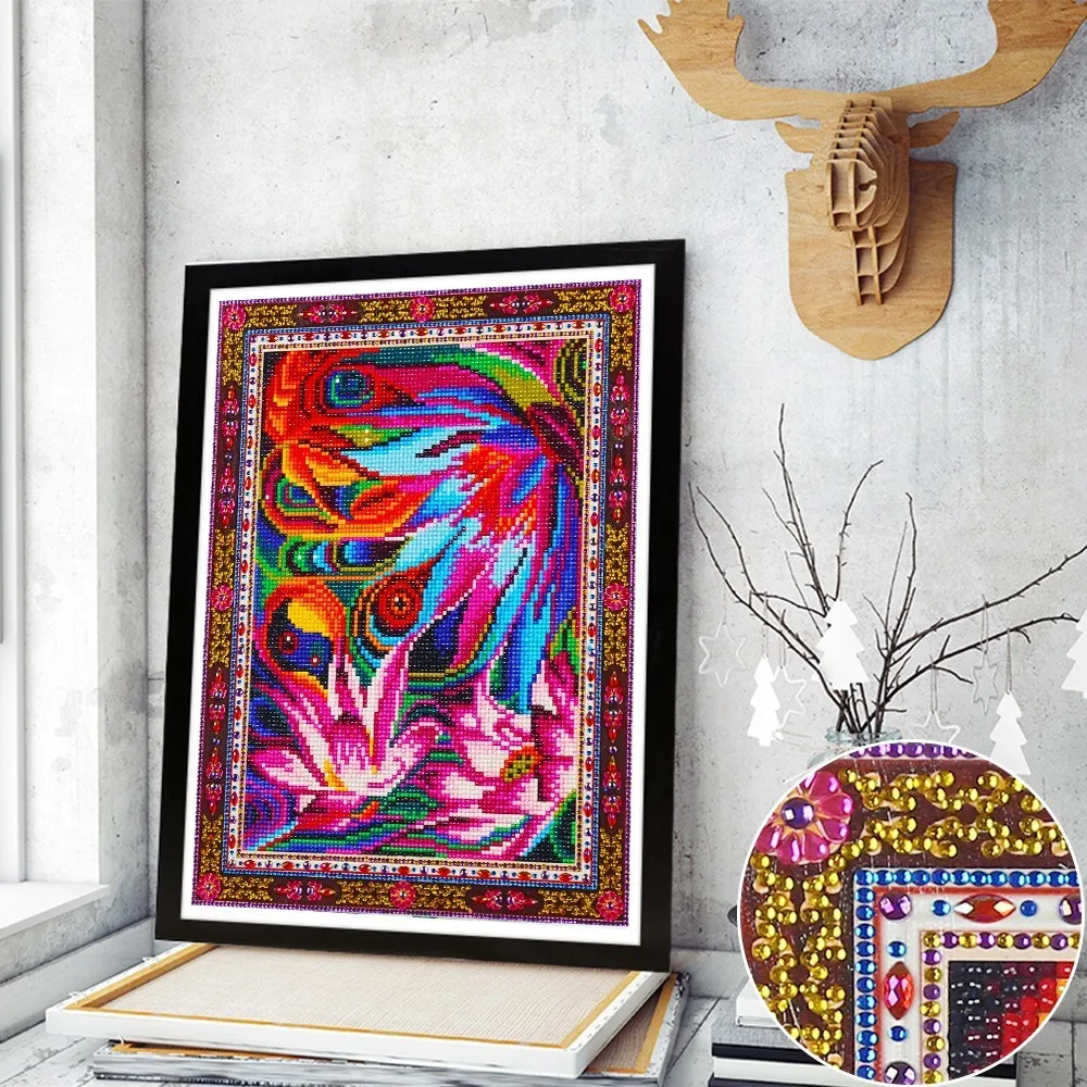 

HUACAN DIY Diamond Painting Flower Special Shaped Picture Of Rhinestones Partial Round Drill Diamond Embroidery Sale Lotus 30x40
