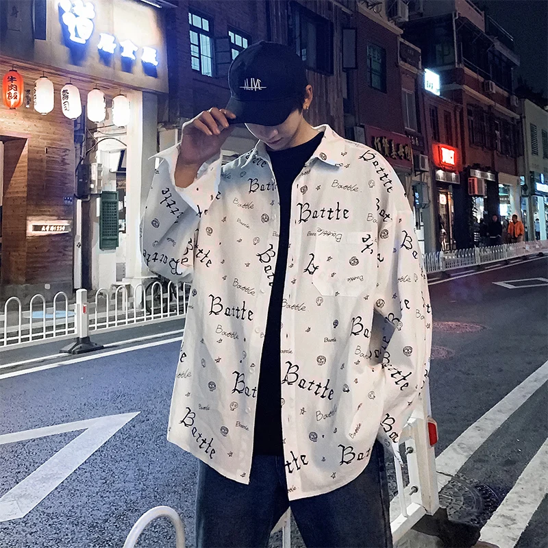 

Men's Shirt 2019 Spring New Personality Fashion Wild Loose Long-sleeved Shirt Youth Popular Lapel Shirt Casual Men's Clothing