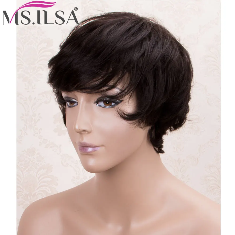 6 дюймов короткий Боб человеческие волосы парики для черных женщин 130% плотность бразильские волосы remy полный машина сделал парики Полный конец MS. ILSA