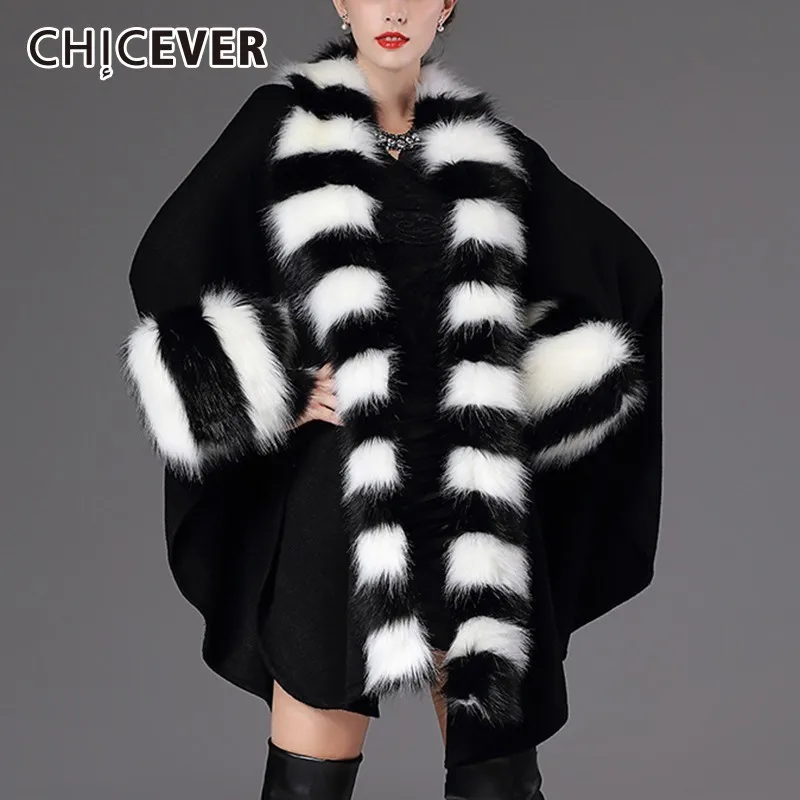 

CHICEVER Autumn Winter Hit Colors Sweater Female Cardigan Fur Collar Loose Oversize Thick Cloak Cardigans Fashion Casual Clothes
