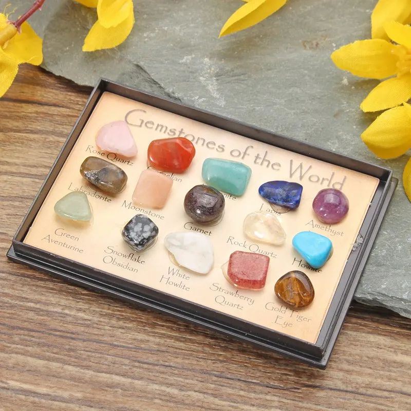 

1 Pack DIY Gemstone Rock Collection Mix Gems Crystals Natural Mineral Ore Specimens Gemstone with Box Ornaments Home Decor
