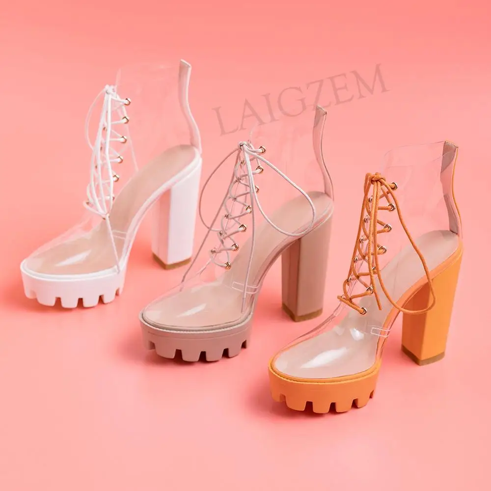 LAIGZEM/модные женские летние прозрачные ботильоны Короткие ботинки на не