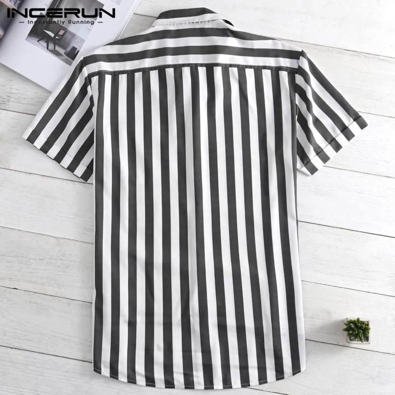 جديد مخطط قميص INCERUN 2019 الصيف الذكور الملابس فضفاضة تناسب رفض طوق زر قصيرة كم قميص Camisa عارضة المحملة قمم