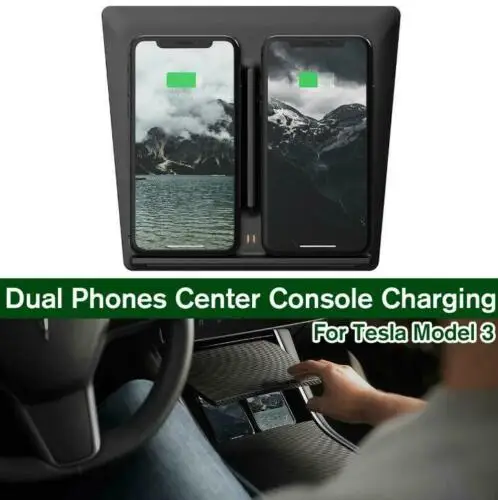 

Qi Wireless Charger for Tesla Model 3 Dual Phone USB Port Center Console Auto