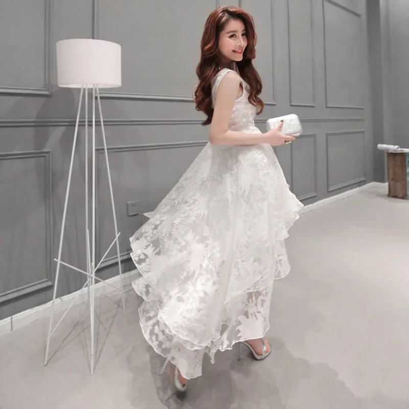 

Women Dresses Sleeveless Irregular Slim Cocktail White Party Pure Dress