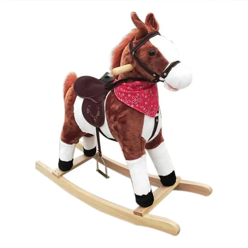 

Kids Plush Ride On Pony Rocking Horse Wooden Toy with Sound Funny Moving Music Animal Ride Horse for Baby Girl Boy Gift