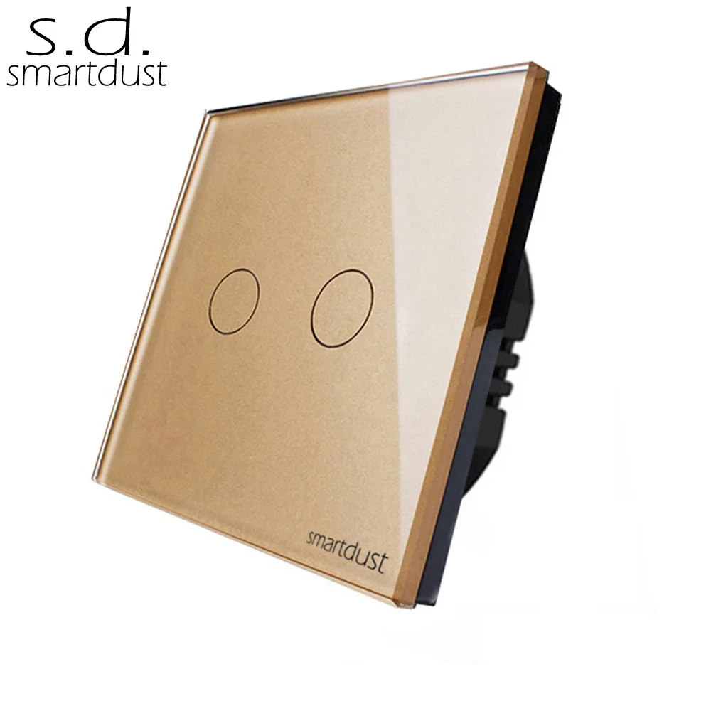 

Smartdust 2 Gang 1 Way EU Standard Interruptor Tactil, Glass Panel Electric Light Switch Wall Touch Switch Interruptor