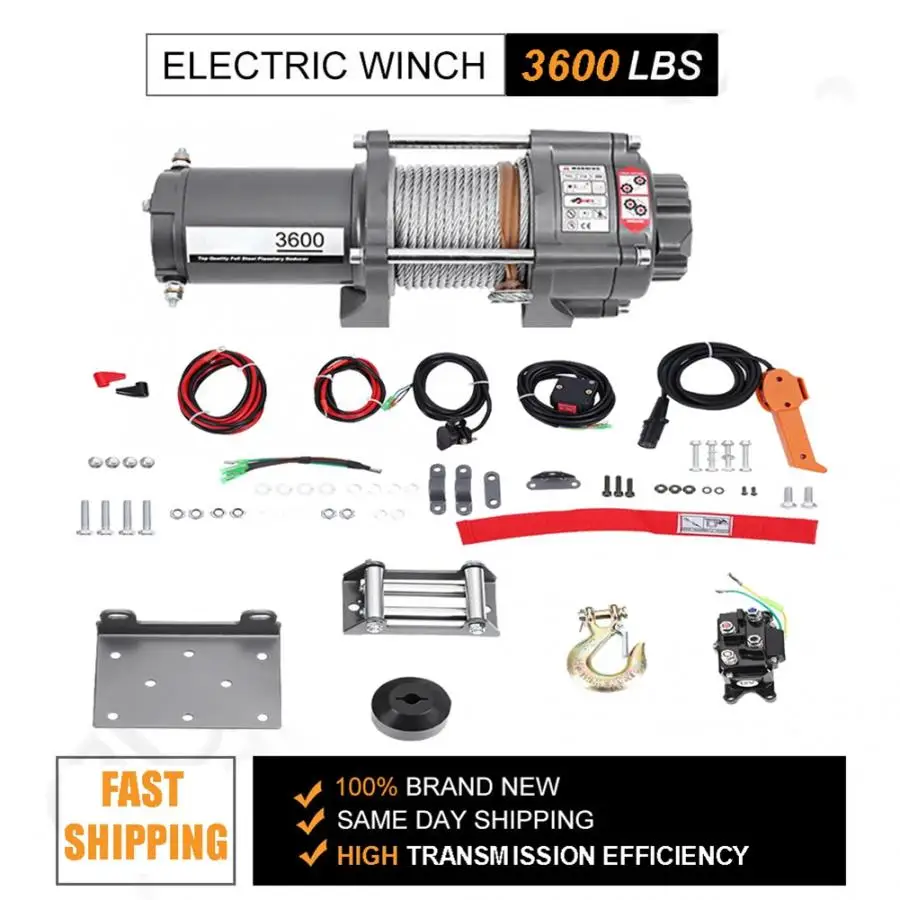 الخارج الكهربائية 3600LB سيارة ونش سلك الانتعاش ونش سحب كابلات سحب كيت 12 V ATV محرك المغناطيس الدائم ونش مقطورة شاحنة