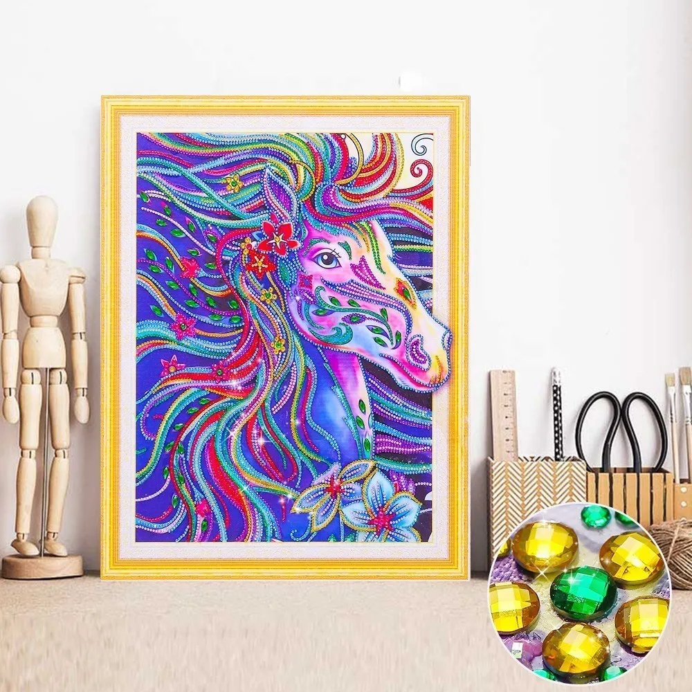 

Haucan Diamond Mosaic Horse Partial Round Drill Diamond Painting Special Shape Animal Diamond Embroidery Rhinestones Pictures