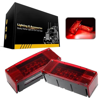

2pcs/set Left/Right 12 LED Red Submersible Truck Trailer Boat Rectangle Stud Stop Turn Tail Lights