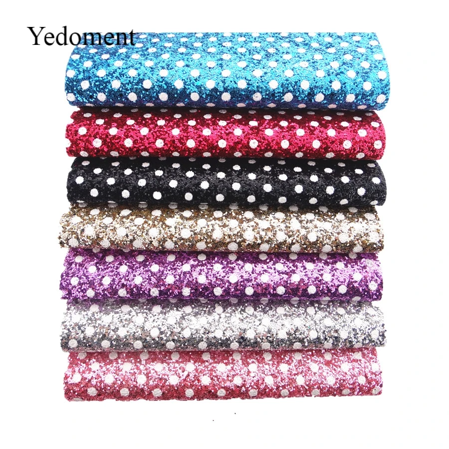 20CM*34CM Polka Dots Glitter Fabric Faux Leather Sheets For Bows Handmade Decoration Crafts Materials Bag Shoes Accessories