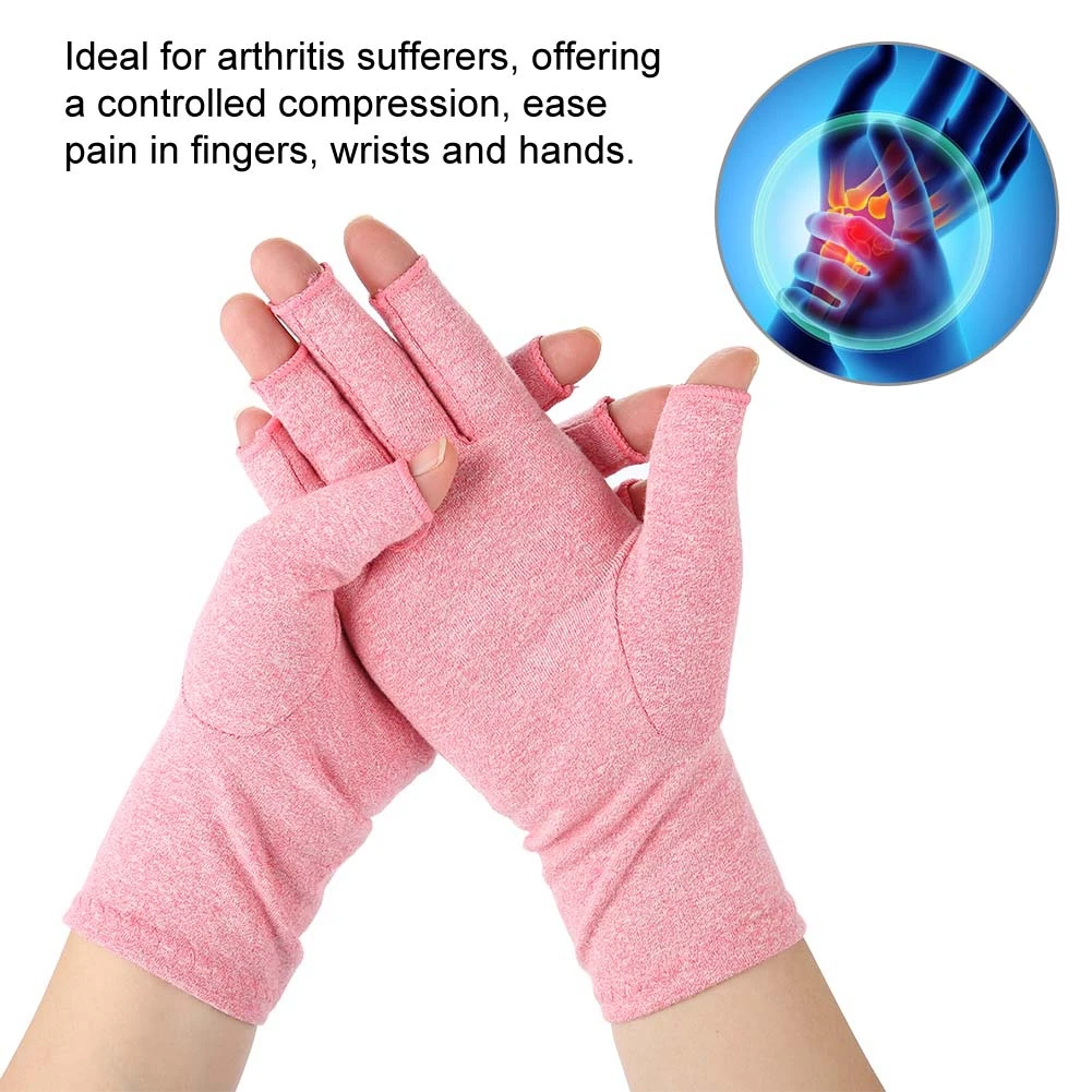 

1 Pair Open Finger Compression Arthritis Therapy Gloves Joint Pain Relief Pink