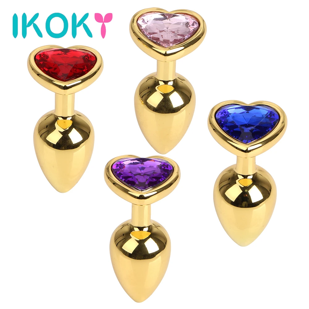 IKOKY Metal Jewelry Crystal Anal Plug Sex Toys For Woman Men Gay Heart Shaped Butt Female Masturbation Prostate Massager | Красота и