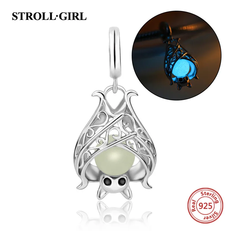 Strollgirl животных bat Firefly бабочка светящиеся шарики DIY прелести Fit Authentic Pandora Браслеты кулон изготовления ювелирных изделий подарки