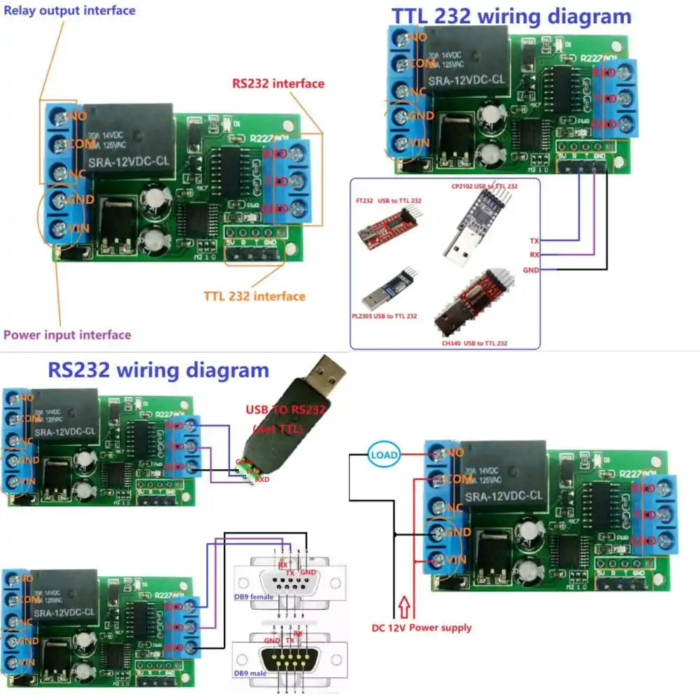 2 in 1 Mini DC 12V Remote Control Relay,RS232 /& TTL232 Single Channel Relay Remote Control Switch for Motor