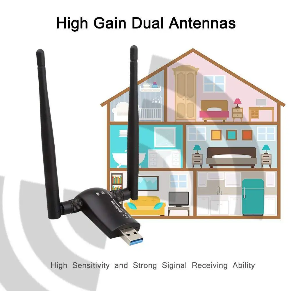 

Wireless USB Wifi Adapter AC1200 Dual Band 2.4G/5.8G High Gain Dual Antennas Network WiFi USB 3.0 for Desktop r20