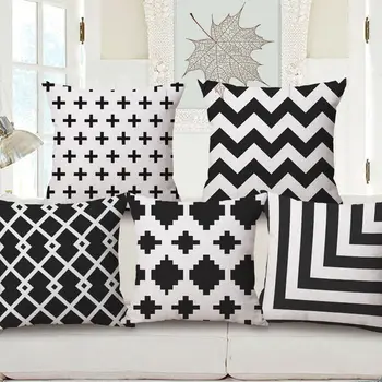 

18'' Black White Fashion Soft Cotton Linen Cushion cover Pillowcase Gift Soft Room Gifts Single Sides Printing