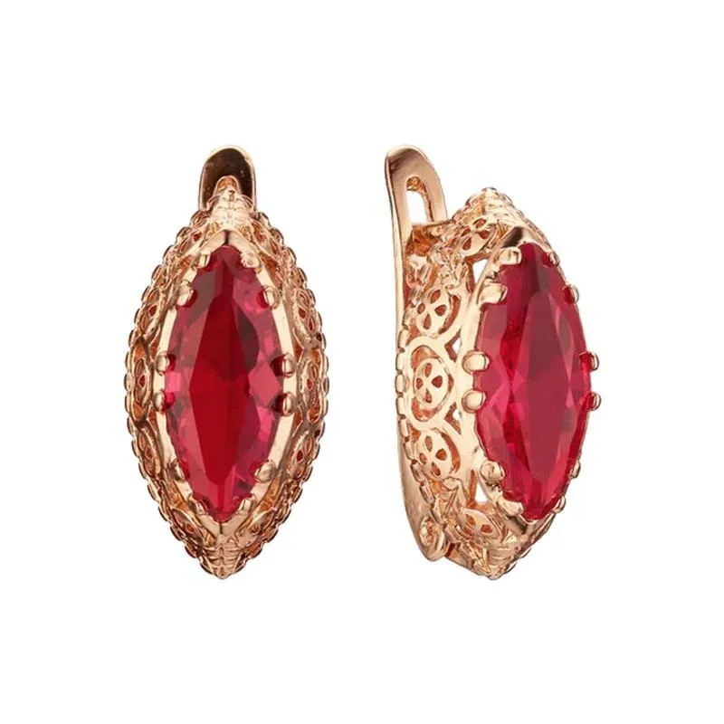 

2019 latest 925 gold earrings fashion jewelry huge red crystal zircon wedding gift Je1209
