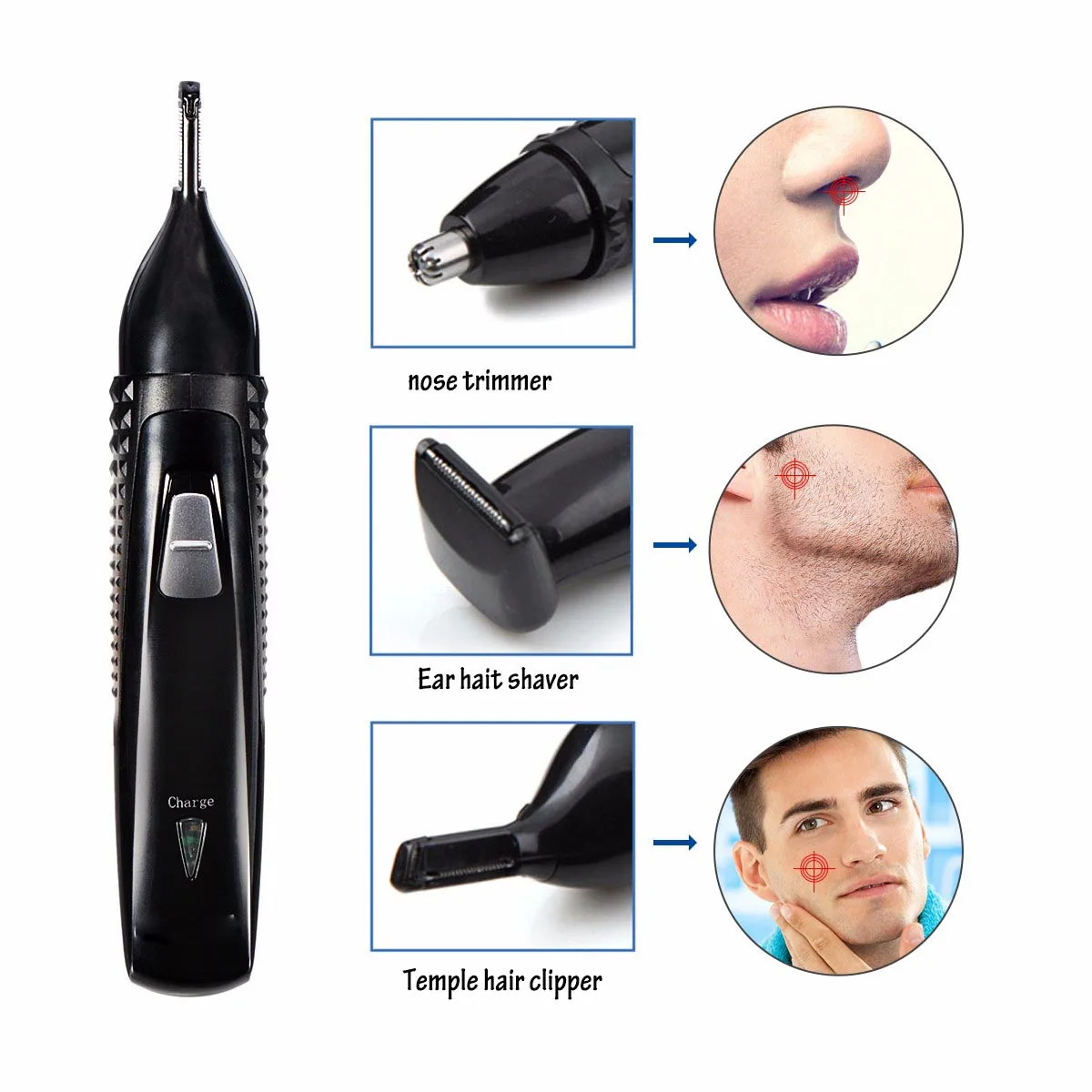 

Kemei 3 in 1 Rechargeable Nose Hair Trimmer Face Care Shaving Trimmer for Nose & Ear Men's Ear Nose Hair Cutter KM-309