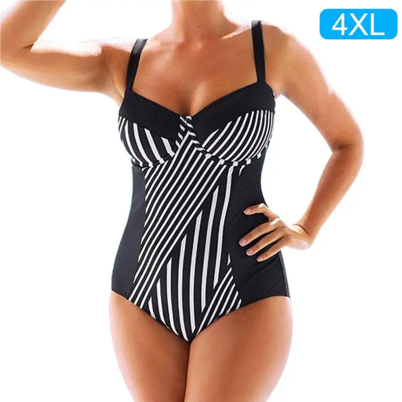 

Women's Sexy Swimsuit European and American Style Striped One-piece Large Size Bikini Swimwear