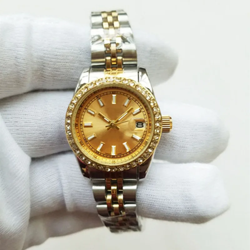 

28mm Luxury Bracelet Gold Wristwatch Top Brand Fashion Ladies Dress Diamond Watch Designer Women Rhinestone Watches Date Clock
