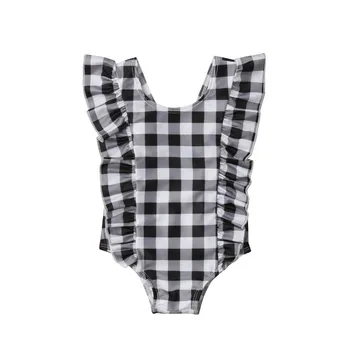 

Cute Newborn Baby Girl Swimwear Ruffle Plaid Cotton Jumpsuit Summer Sunsuit Outfit Summer 2019 New Fashion Hot Sale