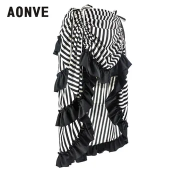 

Aonve Striped Ruffle Goth Skirt Women Punk Gothic Clothes Plus Size Black Red Skirts Female Summer Skirt 4XL
