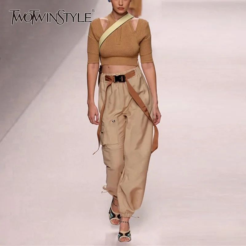 TWOTWINSTYLE Повседневный Однотонный женский костюм с бретелькой через шею коротким