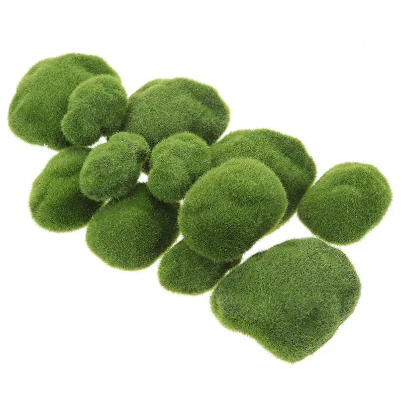 

12PCS Nontoxic Artificial Irregular Irregular Green Stones Simulation Moss Fake Plants for Decoration Home Terrariums Garden