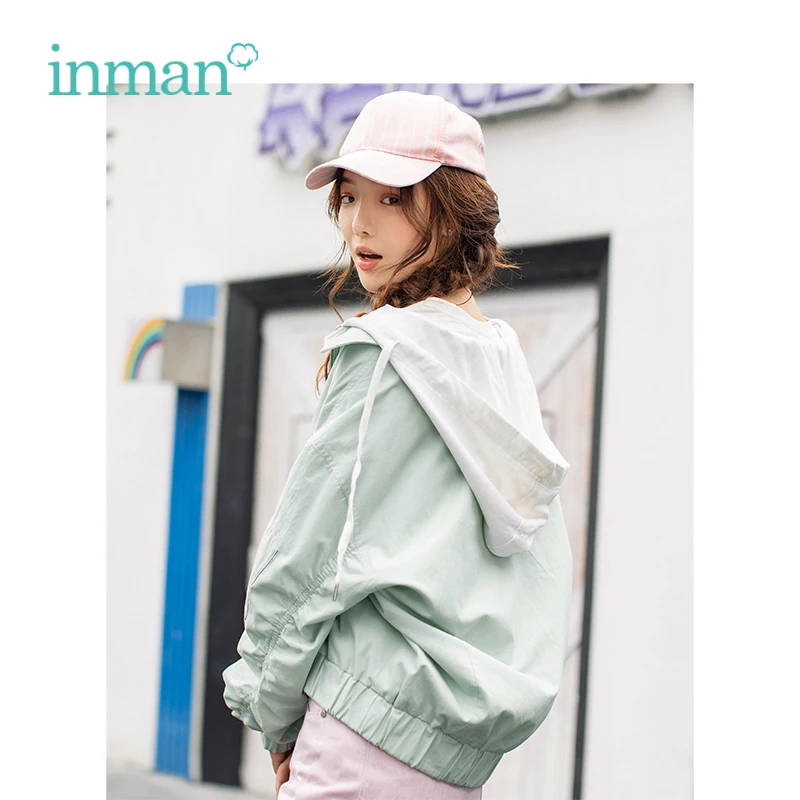 

INMAN 2019 Spring New Arrival Hooded Casual Korean Fashion Student Style All Matched Loose Long Sleeves Women Short Coat