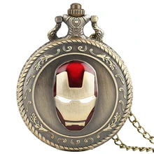 ^*Best Offers Awesome Iron Man Top Vintage Pocket Watch Quartz Analog Mask Superman Necklace Chain Copper Avengers Gifts for Men Collectibles