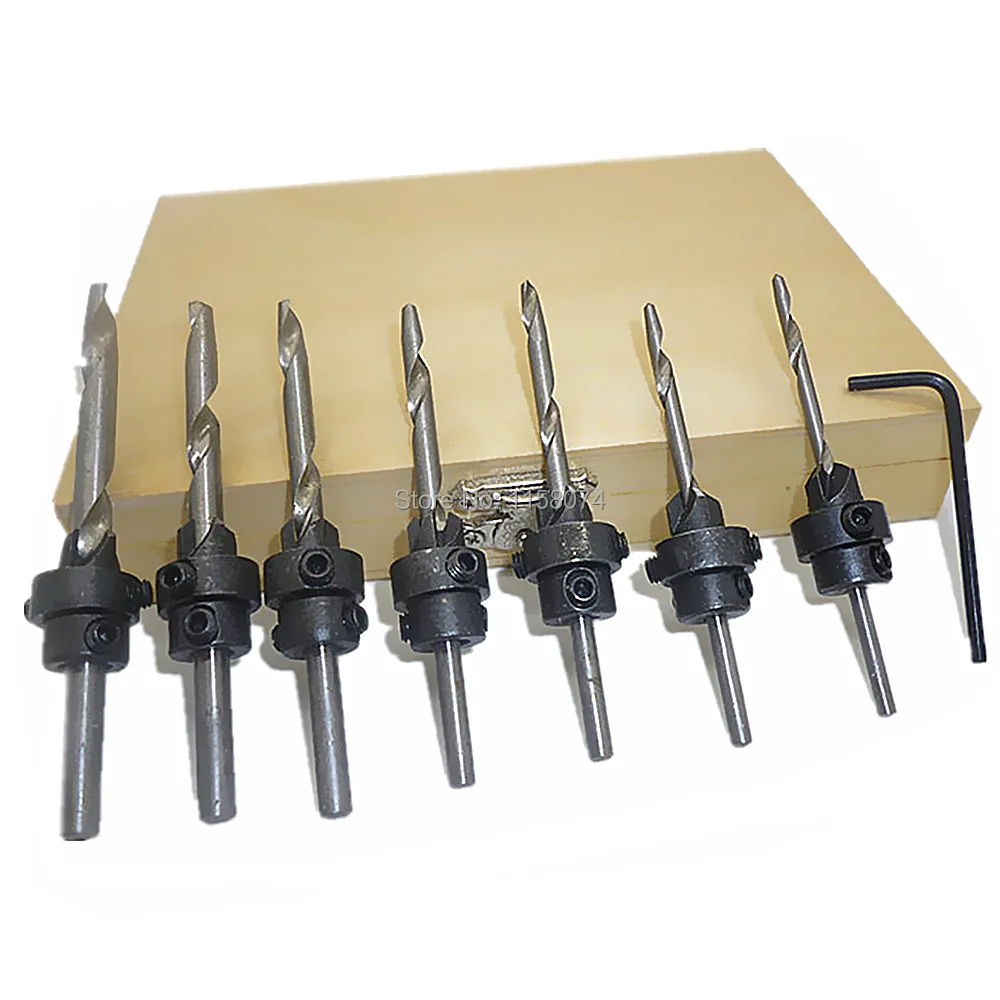 

22pcs Tapered Drill Bits Tapered Pilot Wood Drill Countersink Drill Bit Set Stop Collars Hex Key Wood Pilot Hole Diy Countersunk