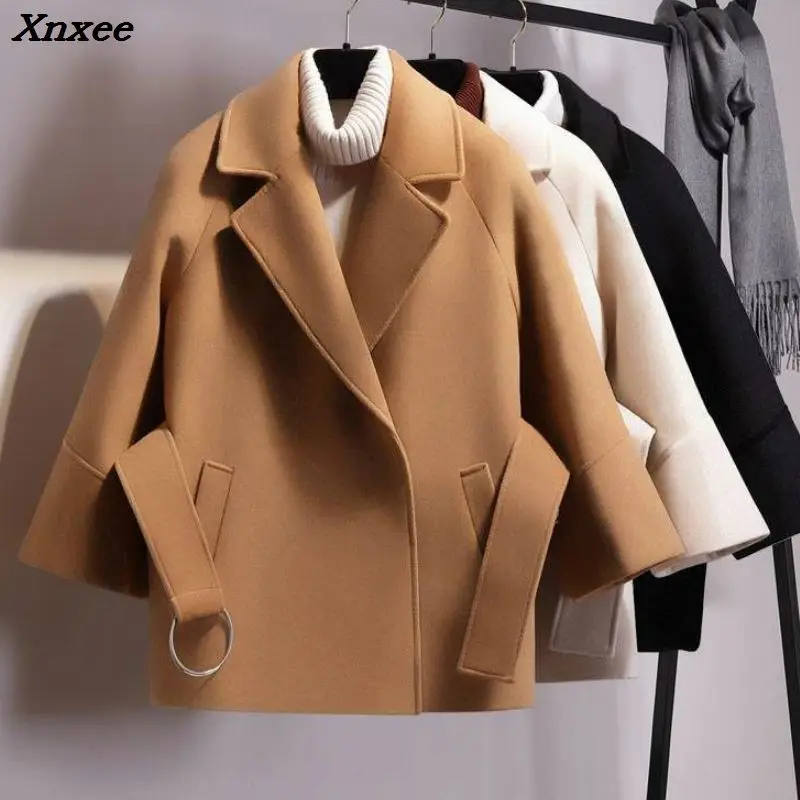 

Women Short Woolen Coat Belt Jacket Fashion Women Clothes Xnexee